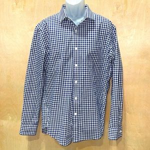Mens J.Crew Gingham “Thompson” Navy Blue dress shirt w/“Untuck” hem